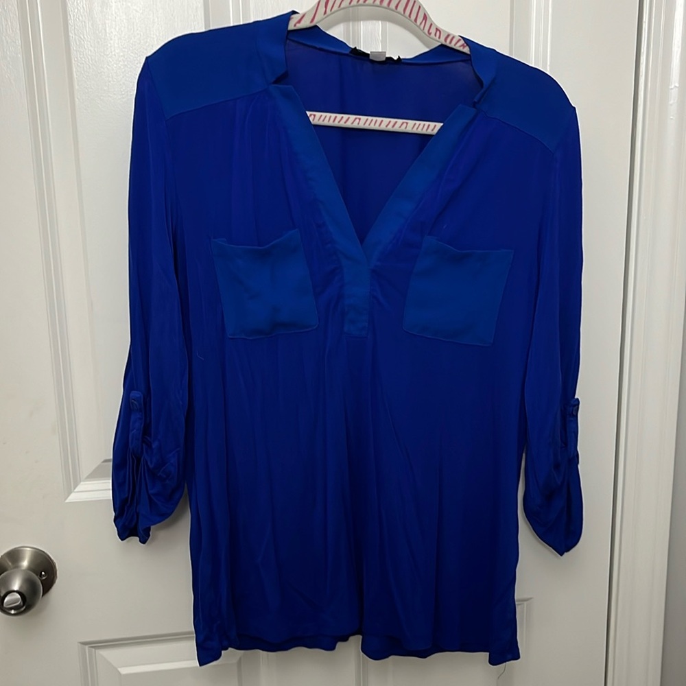 Women’s Large Cable & Guage 3/4 Sleeve Blouse - Blue
